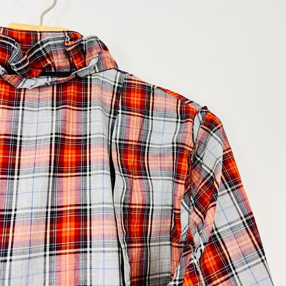 Mulberry Red and Blue Tartan Check Ruffle Front Classic Cotton Shirt UK 16 - Picture 10 of 13